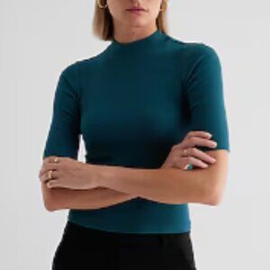 Express Size S Ribbed Mock Neck Elbow Sleeve Tee NWT